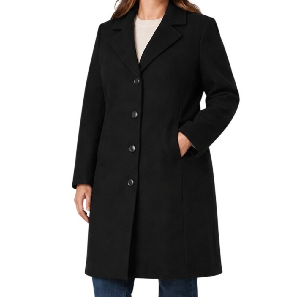 NWT Calvin Klein Black Wool Cashmere Blend Single Breasted Coat Women's 14